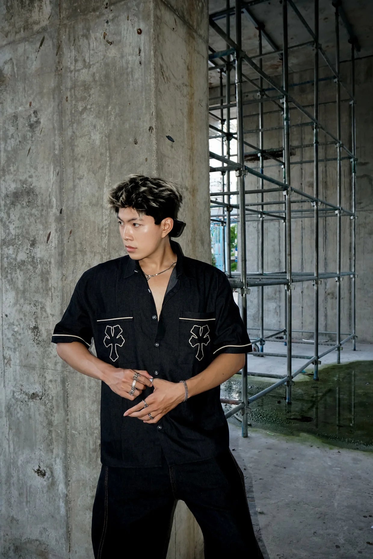 Embroidered "Y" Denim Shirt